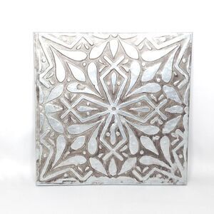 NEW Floral Embossed Distressed Metal Square Tile Wall Hanging Silver Gray 10"